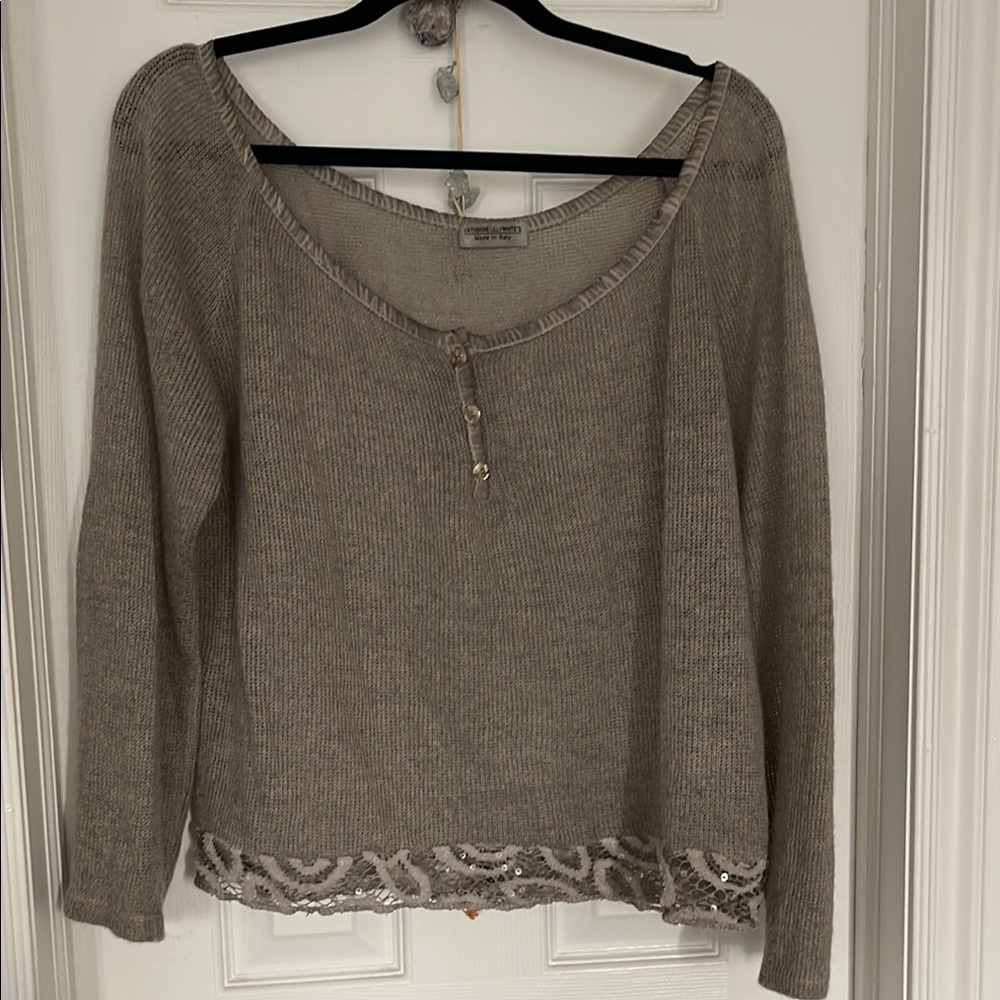 Women's Mohair Sweater with Lace Trim